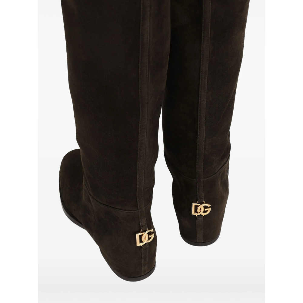 Dolce & Gabbana Over-the-knee Suede Block Heel Boots In Black