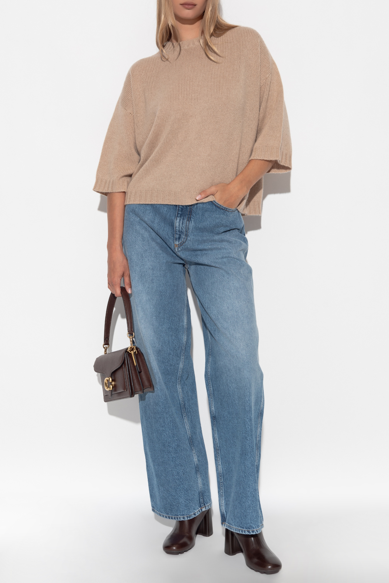 Fabiana Filippi Round-neck Half-sleeve Sweater In Neutral