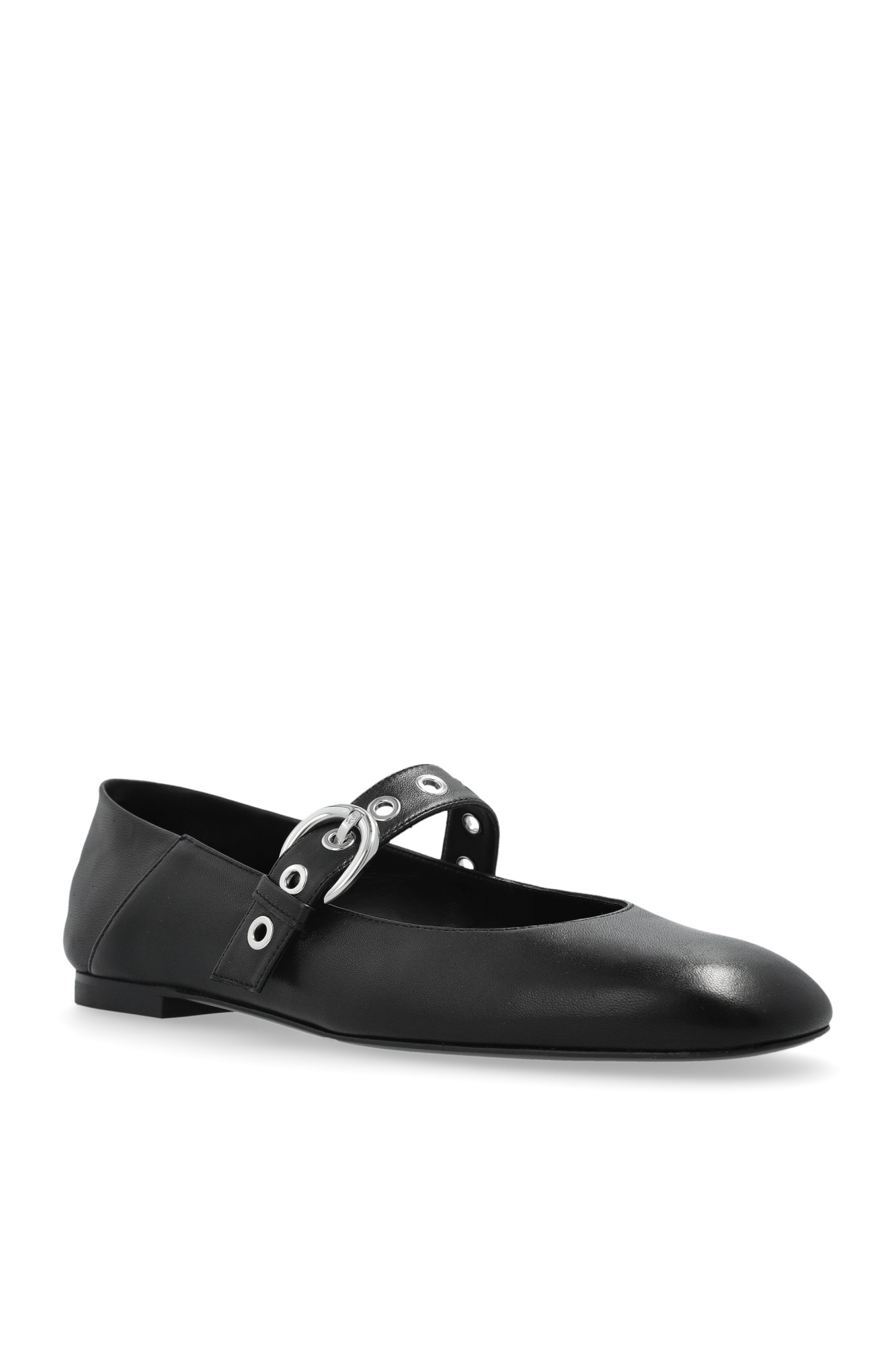 Stuart Weitzman Round Toe Leather Ballerina Shoes With Eyelet Detailing