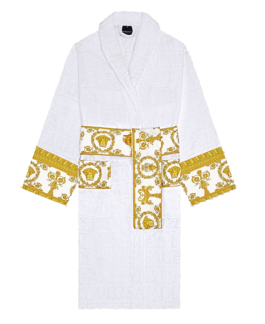 Versace Barocco-print Bath Robe In White