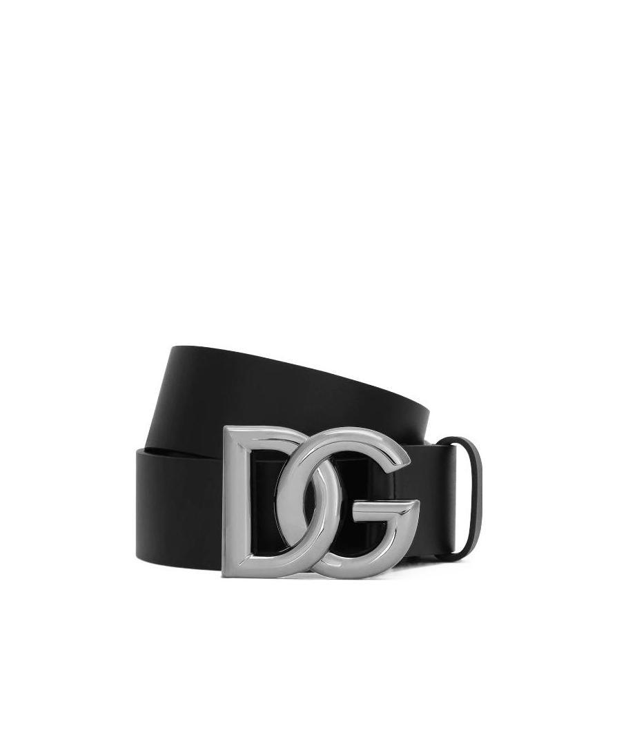 Dolce & Gabbana Lux Leather Belt With Crossover Dg Logo Buckle In Black