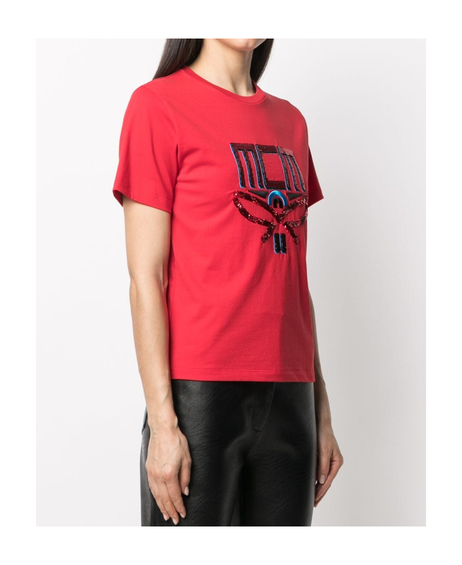 Mcm Sequin-logo T-shirt In Red