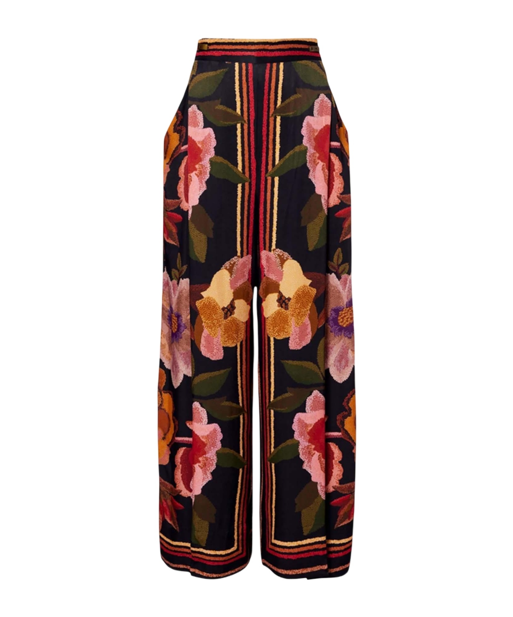 Farm Rio Wrap-effect Pleated Floral-print Twill Wide-leg Pants In Multi