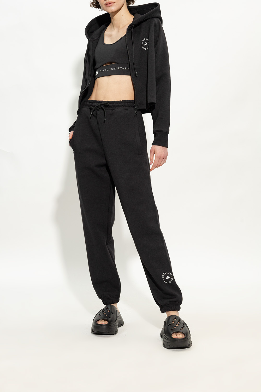 Adidas By Stella Mccartney Logo-embossed Perforated Clogs In Black