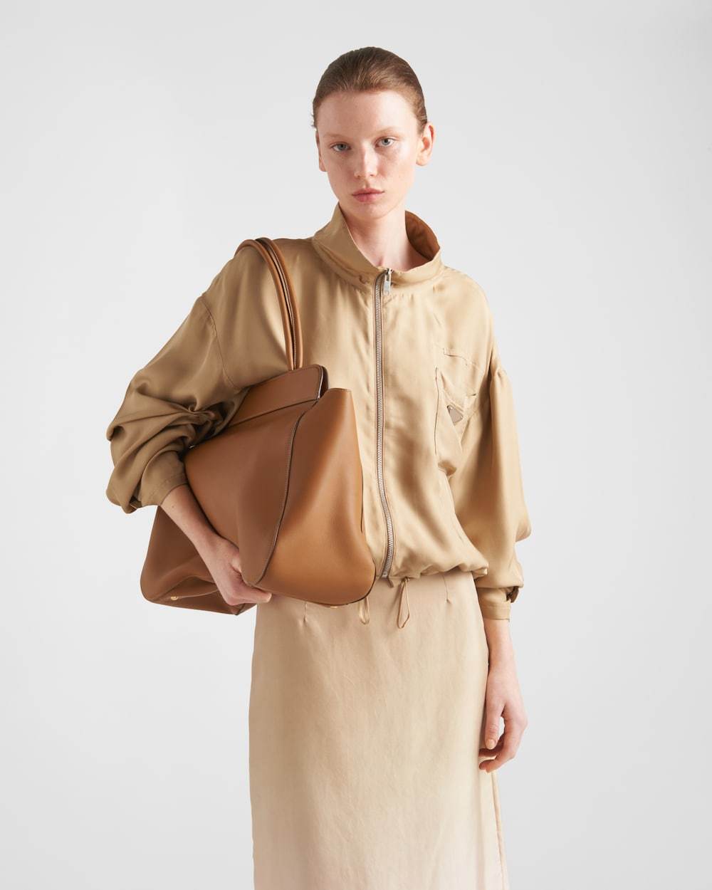 Prada Silk Midi Skirt In Brown