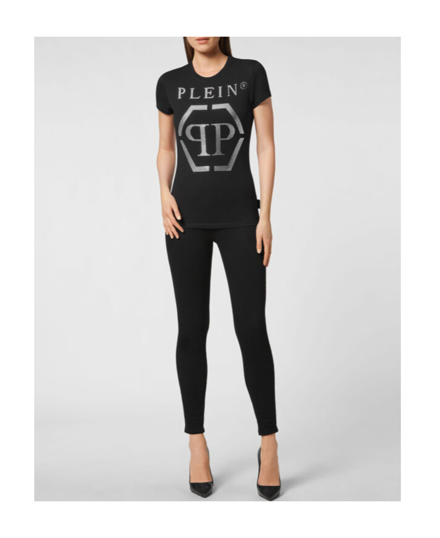 Shop Philipp Plein Rhinestone Logo T-shirt In Black