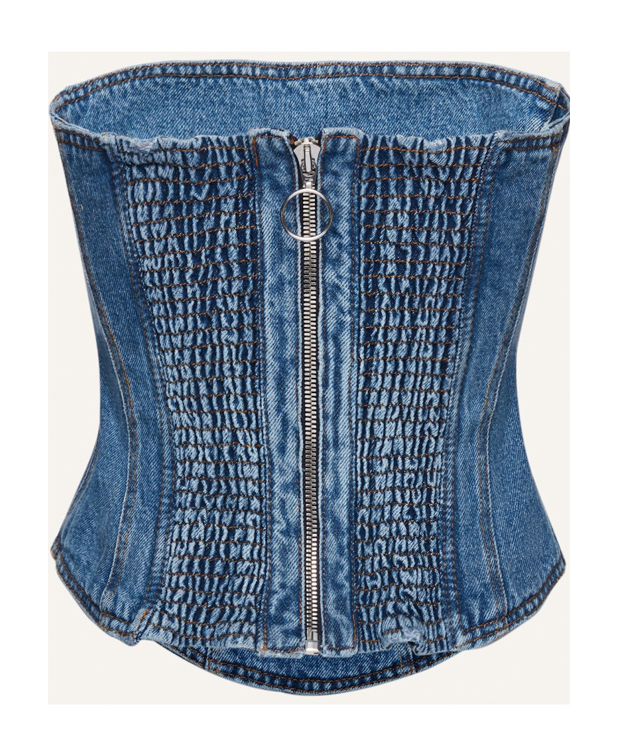 Magda Butrym Strapless Cotton Denim Corset Top In Blue