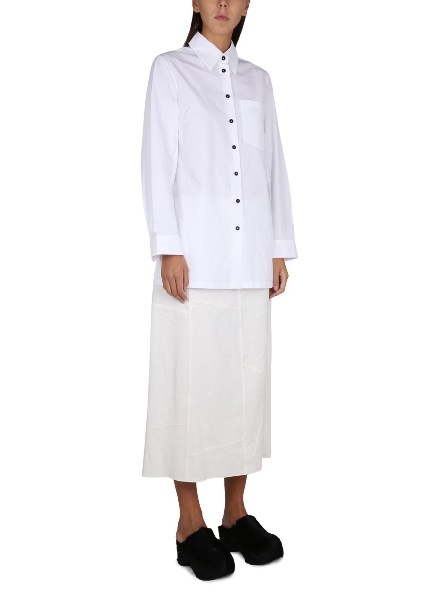 Jil Sander Long-sleeved Patch Pocket Shirt In White