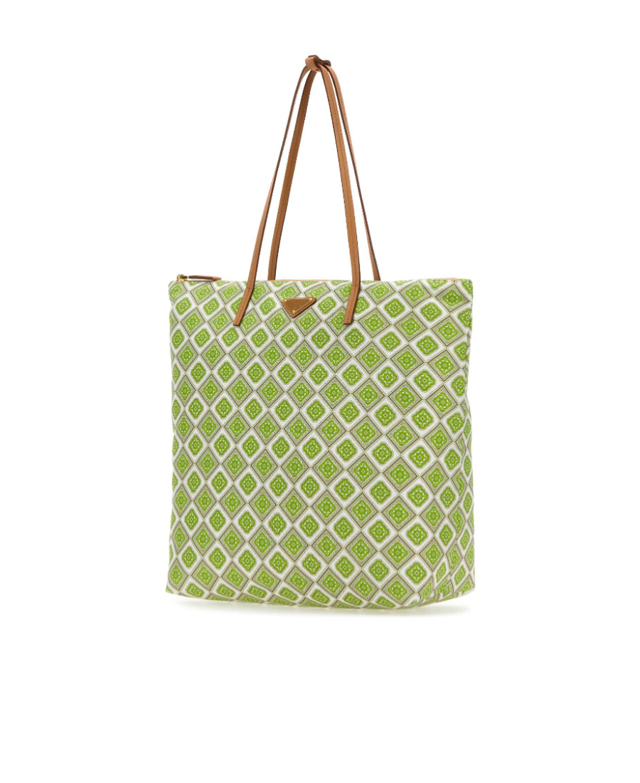 Prada Green Printed Re-nylon Tote Bag In Green