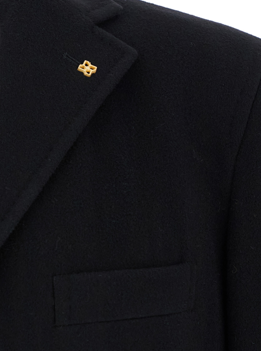 Tagliatore Brooch-detail Coat In Black