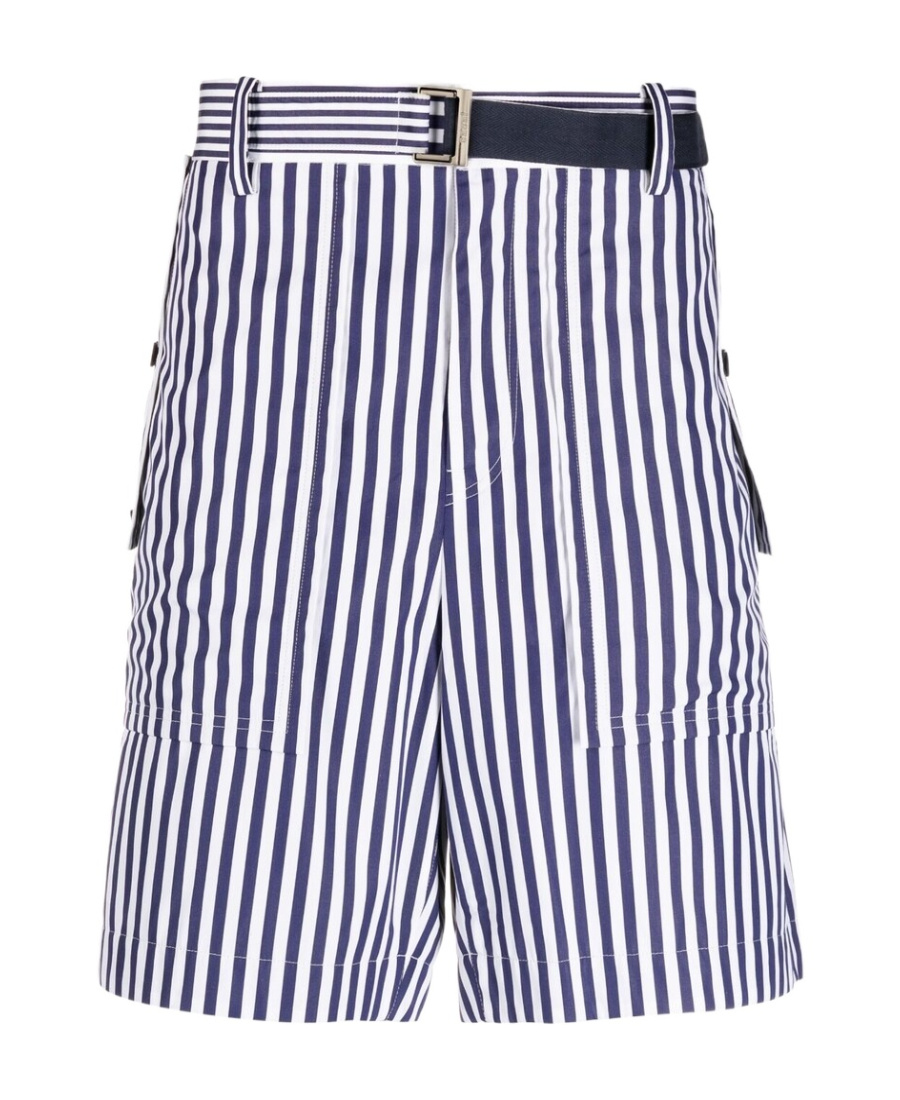 Sacai Vertical-stripe Print Cotton Shorts In White