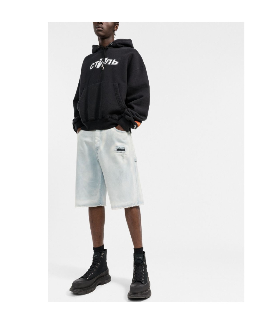 Heron Preston Distressed Denim Shorts In White