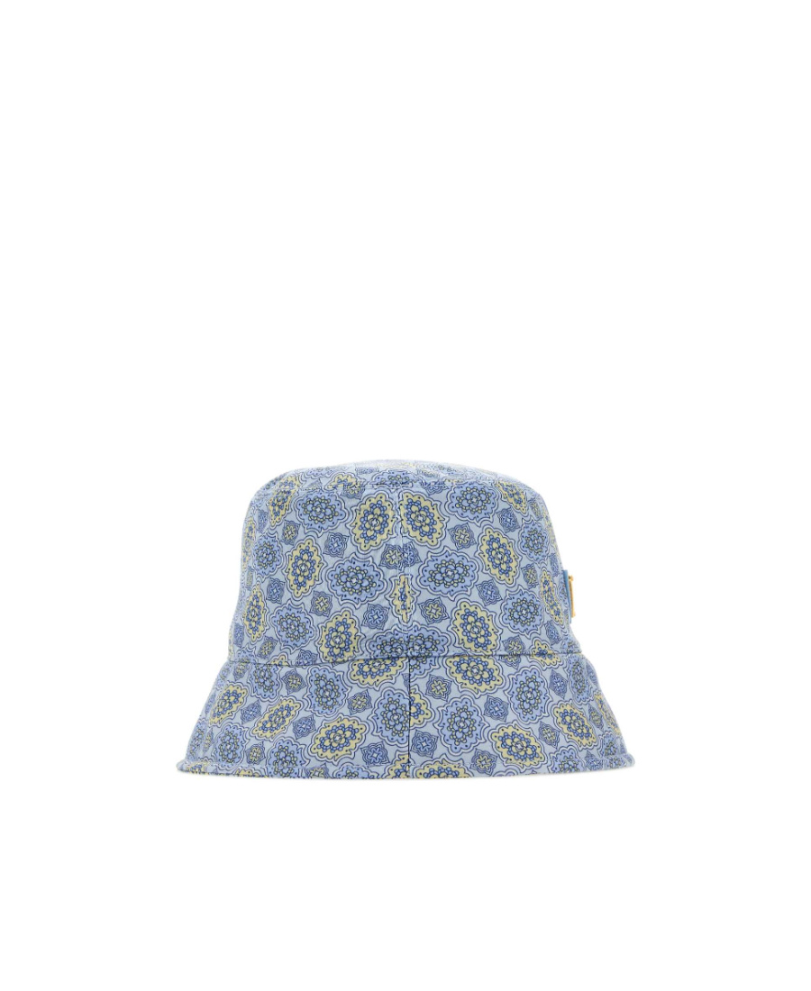 Prada Triangle Logo Allover Printed Bucket Hat In Blue