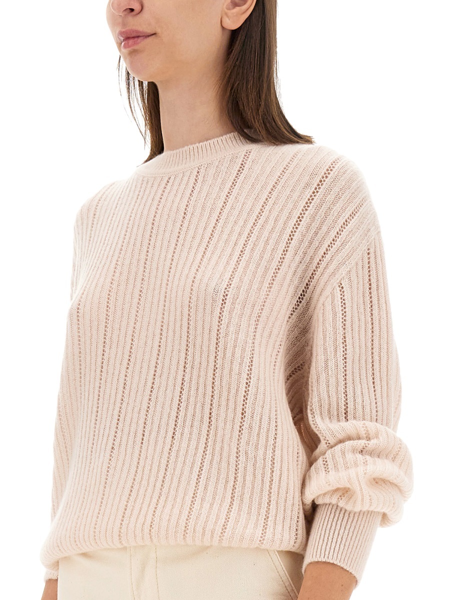Kiton Cashmere-silk Lattice Knit Crewneck Sweater In Nude