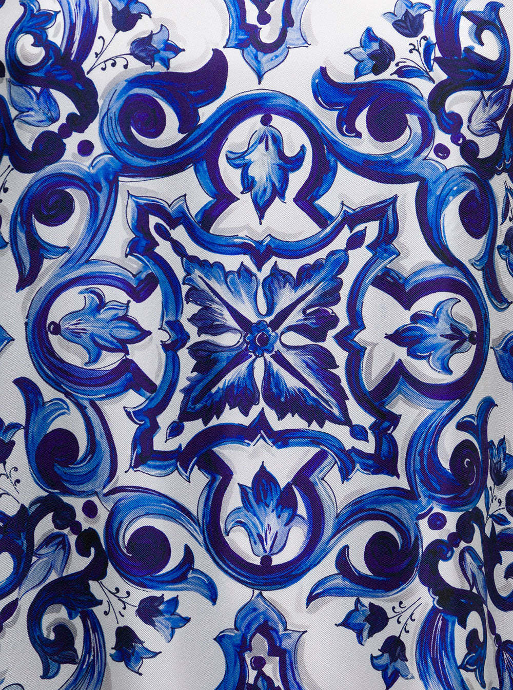 Dolce & Gabbana Silk Twill Crew-neck Pullover With Majolica Print In Blue