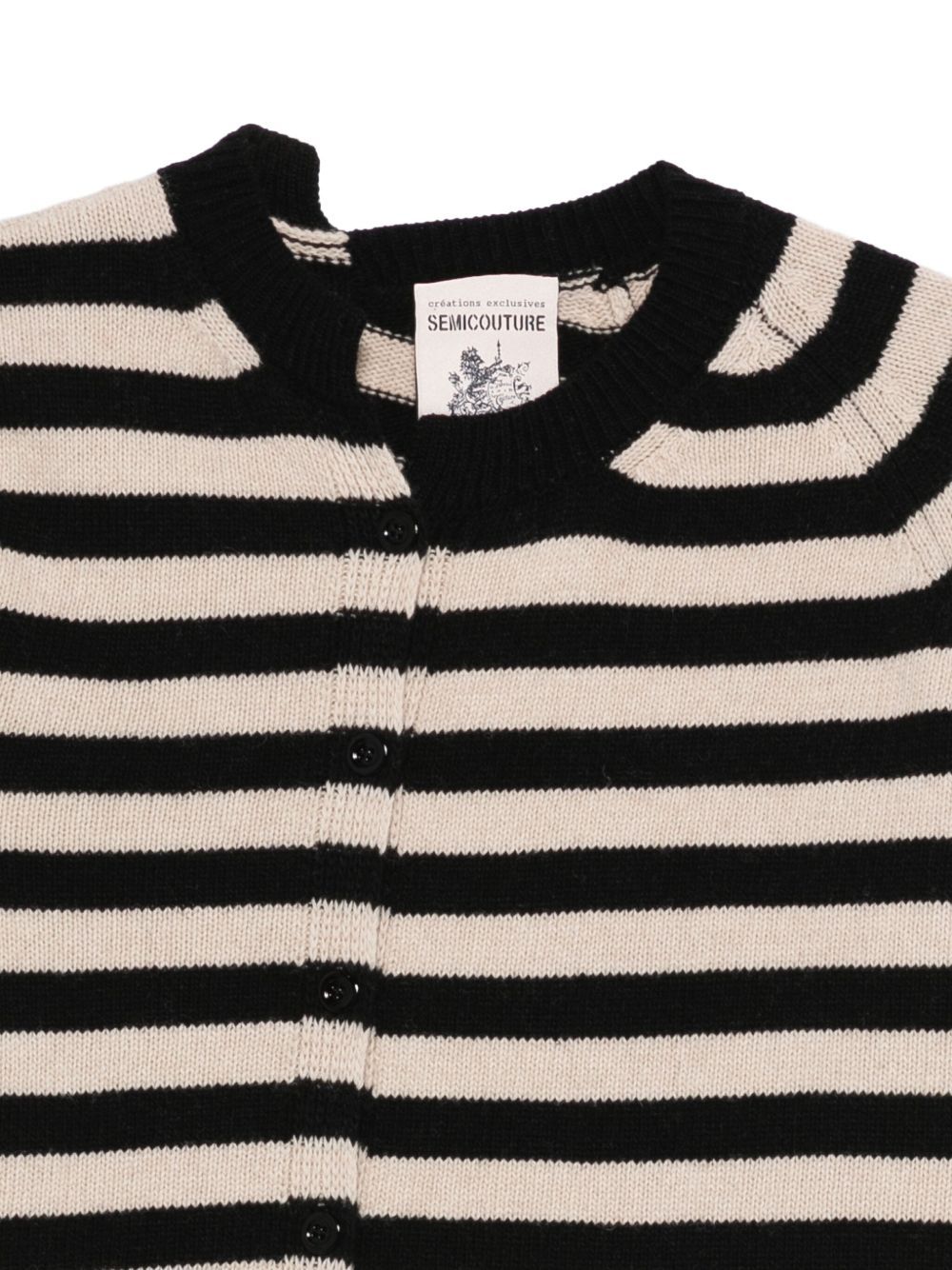 Semicouture Striped Asymmetric Cardigan In Black
