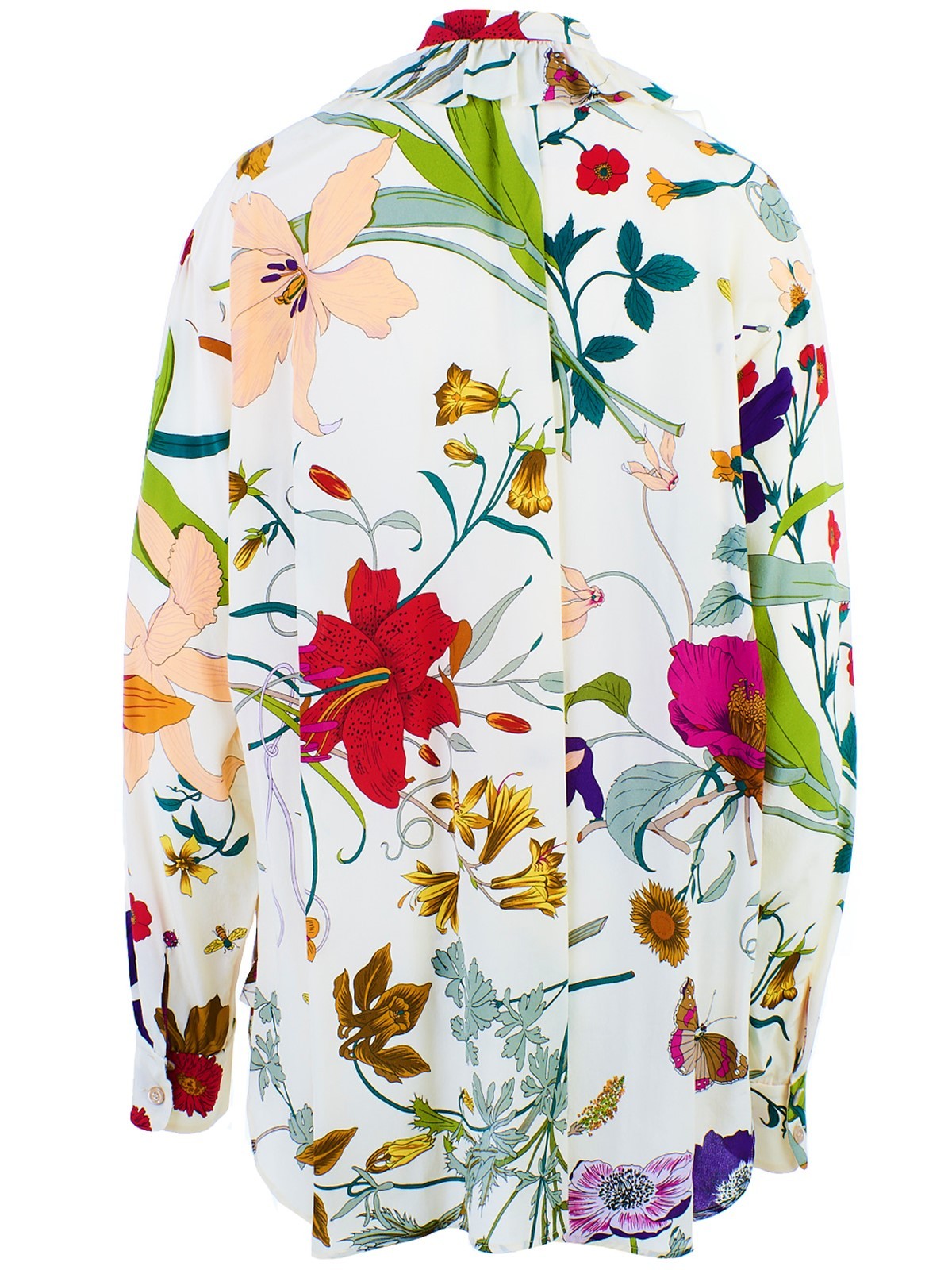 Gucci Ruffle Trim Floral Shirt In White