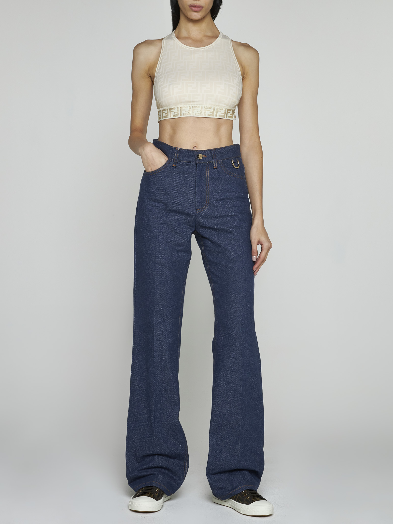 Fendi Crossover-strap Detail Top In Nude
