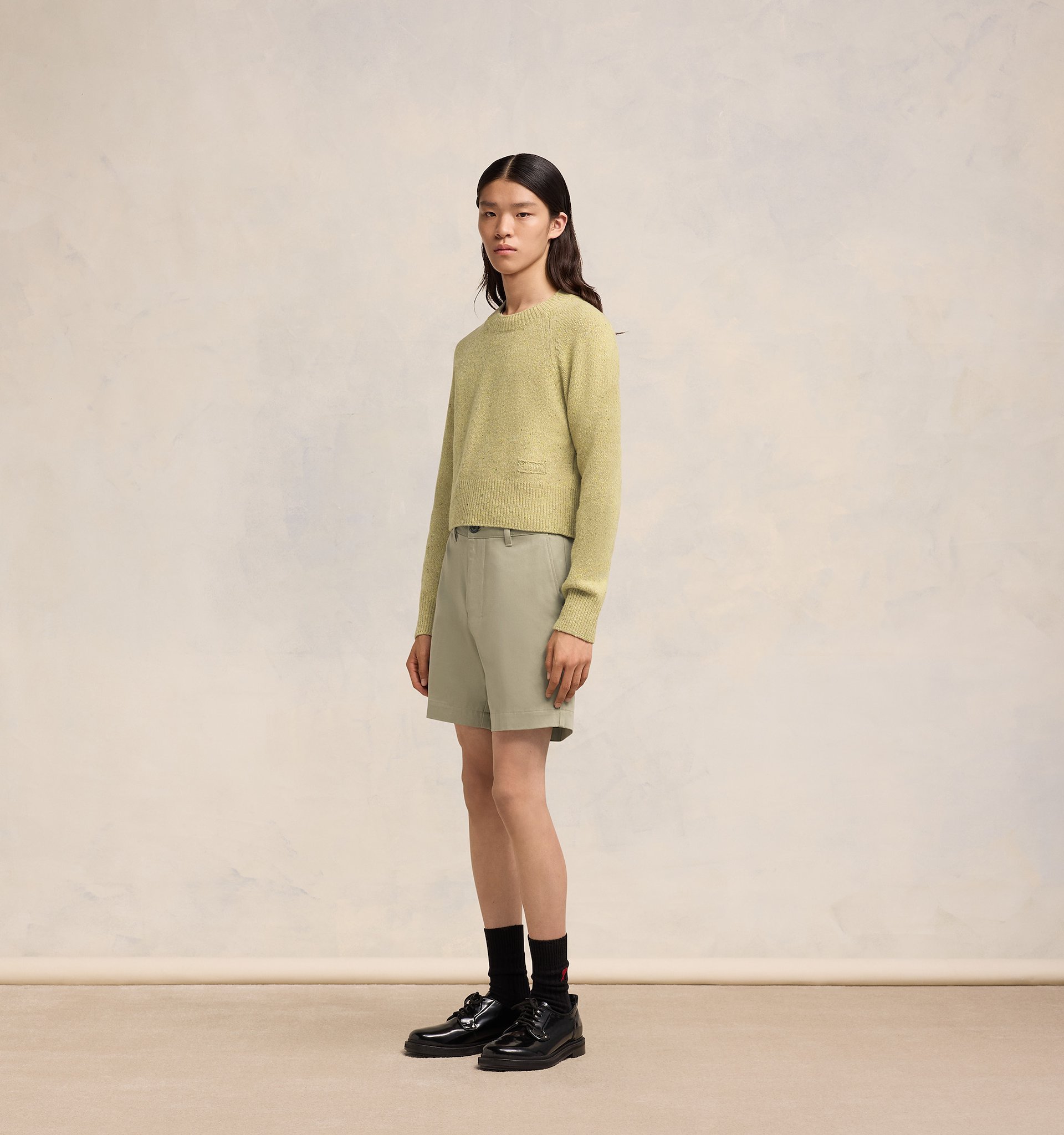 Shop Ami Alexandre Mattiussi Ami Embroidered Woolen Round Neck Sweater In Nude