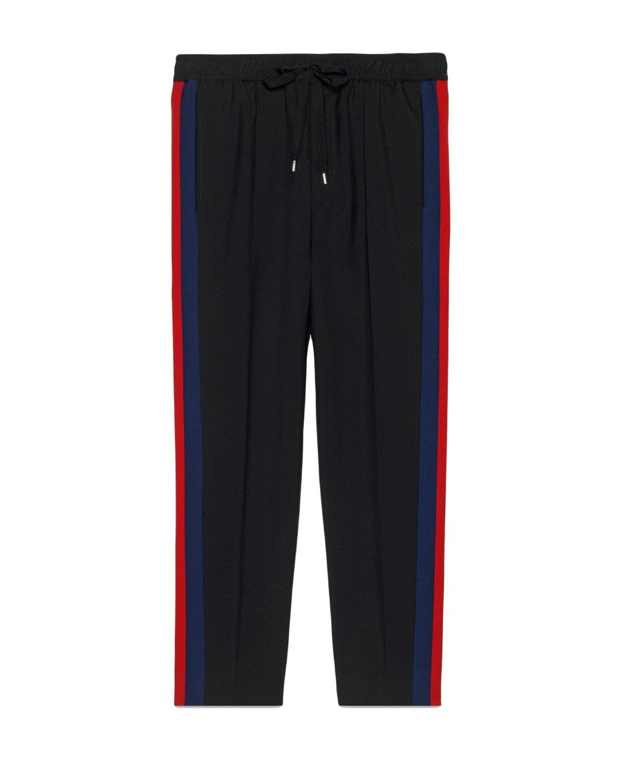 Gucci Wool Cropped Pant With Stripe In Black