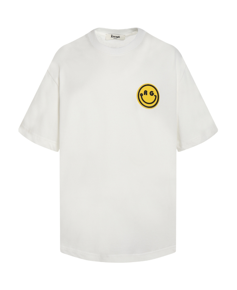 Liuregali Smiley Face Badge Letter Printed Short-sleeved T-shirt In White