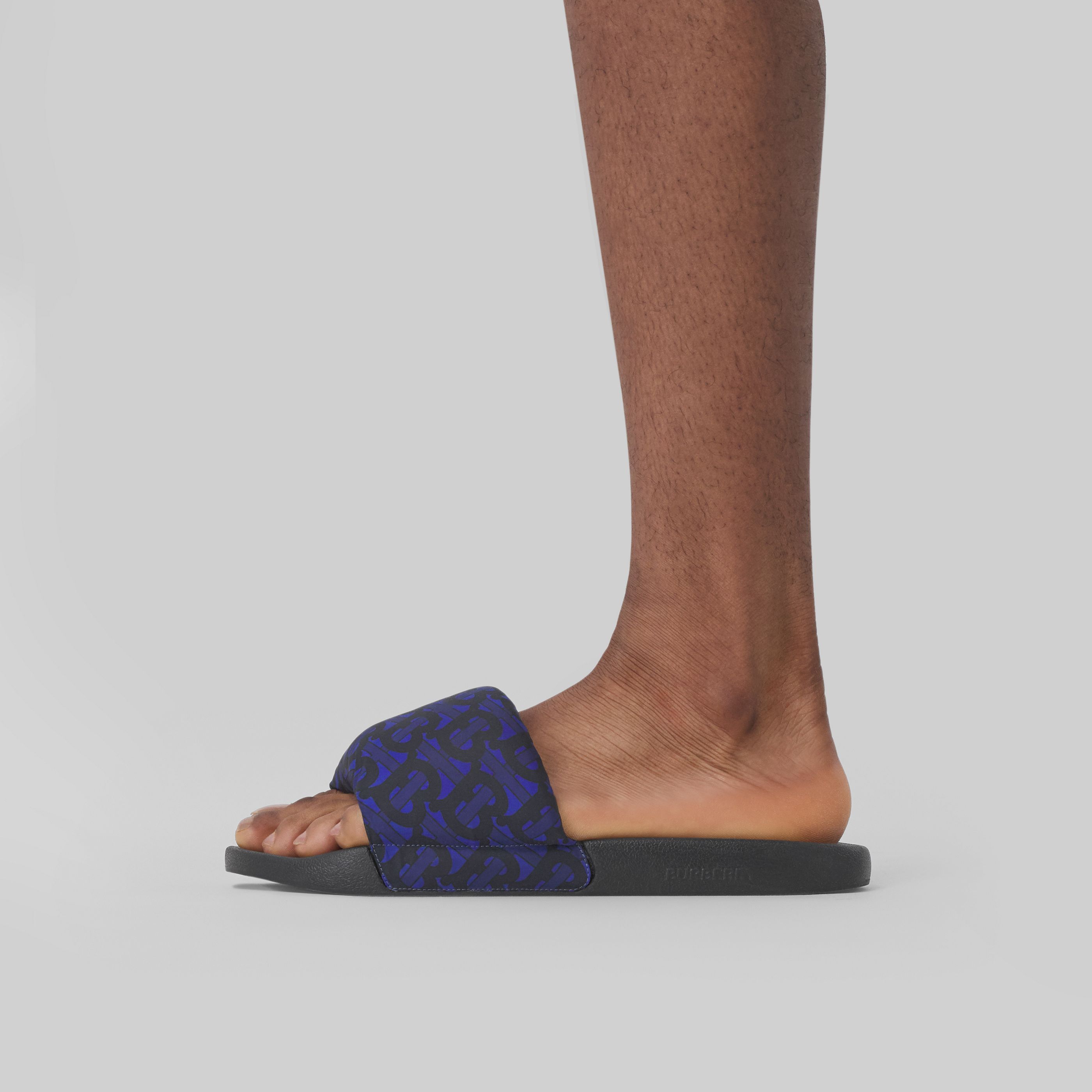 Burberry Tb Monogram-print Slides In Blue