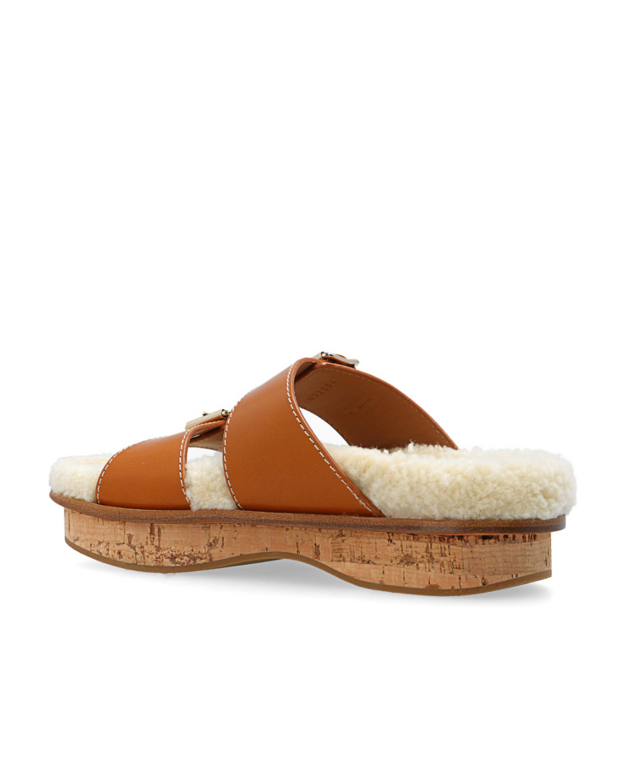 Chloé Chloe Marah Leather & Shearling Sandal In Brown