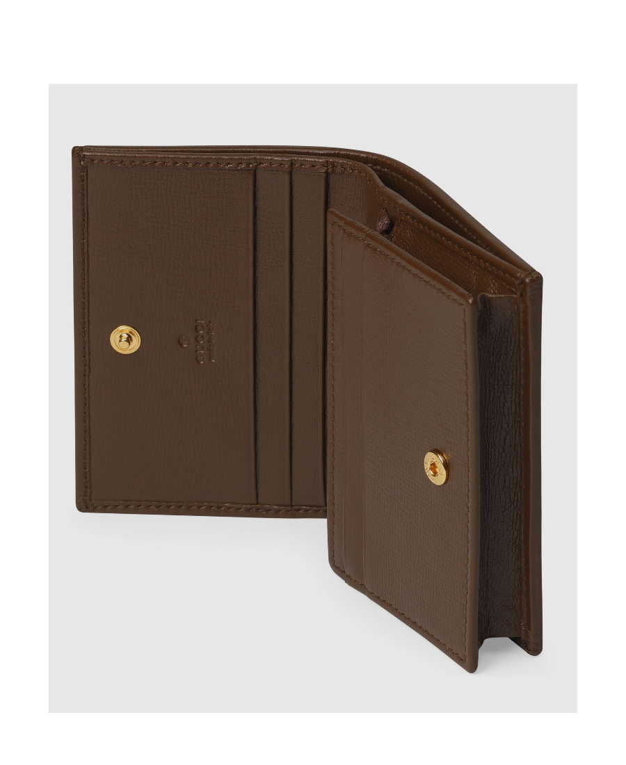 Gucci Compact Wallet With Signature Logo Pattern In Brown
