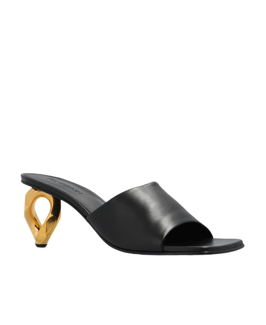 Jw Anderson J. W. Anderson Slip-on Black Leather Sandals With Gold-tone Chain Heel In Black