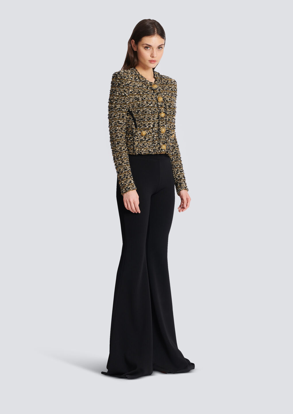 BALMAIN CROPPED LUREX TWEED JACKET