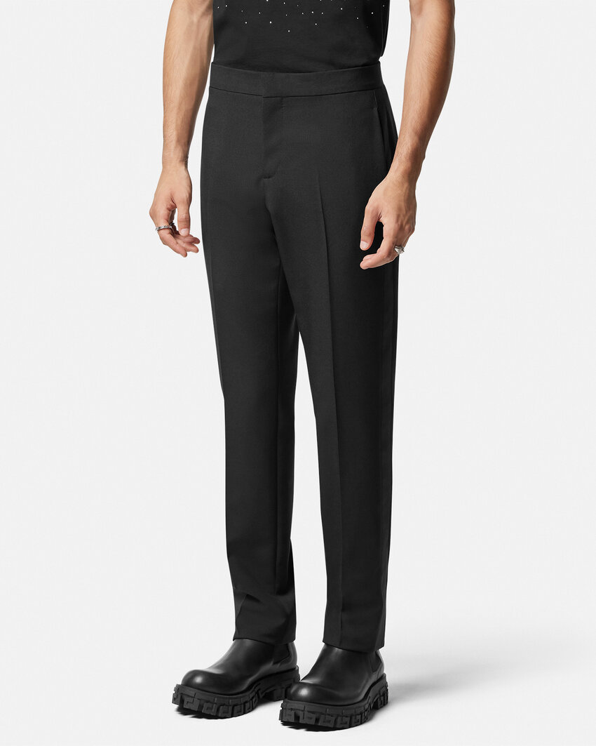 VERSACE VERSACE LOGO-APPLIQUÉ TAPERED-LEG CHINO TROUSERS