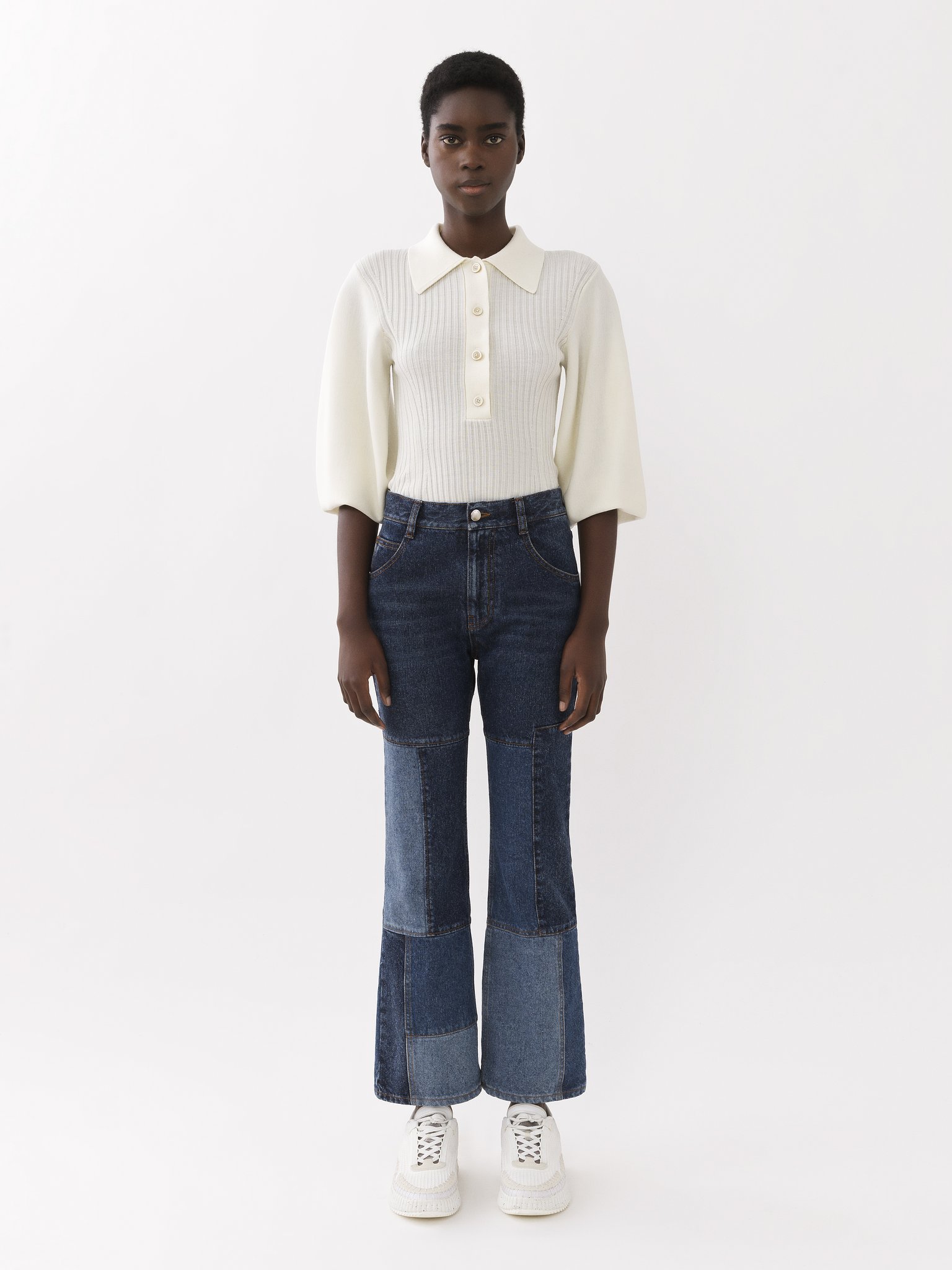 Chloé Patchwork Cropped Flared Jeans In Black
