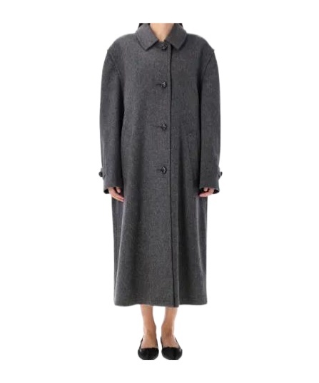 Prada Long-sleeved Coat In Gray
