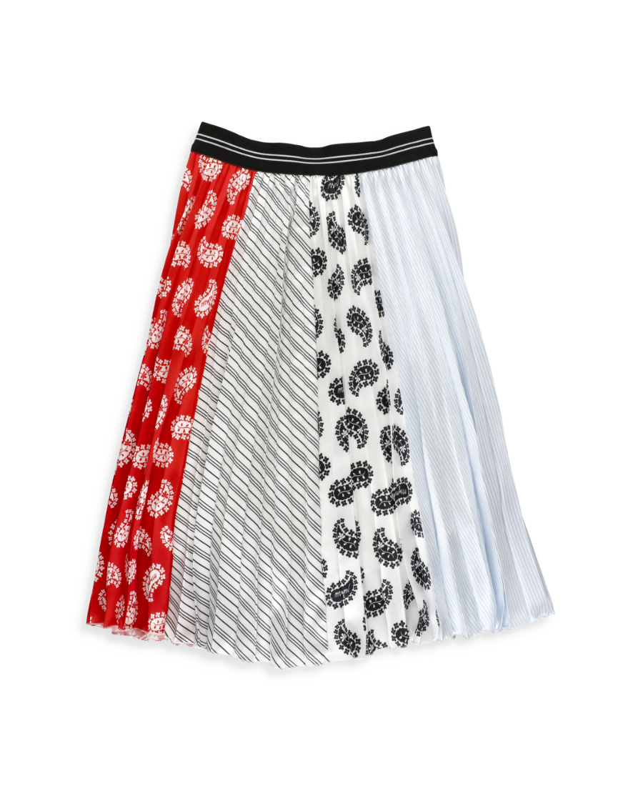 MSGM TEEN PATCHWORK PLEATED MIDI SKIRT
