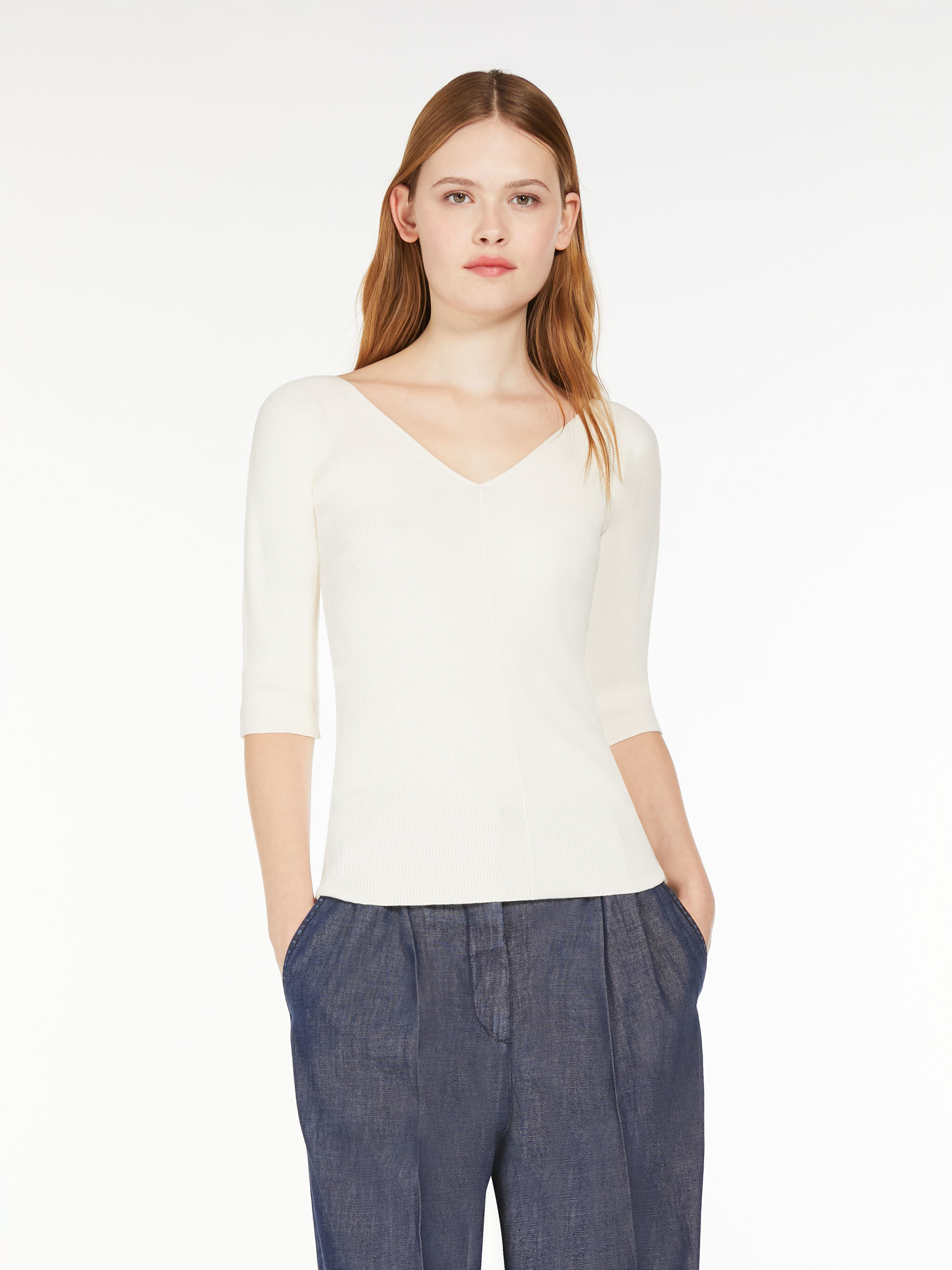 Weekend Max Mara Stretch-linen V-neck T-shirt In White