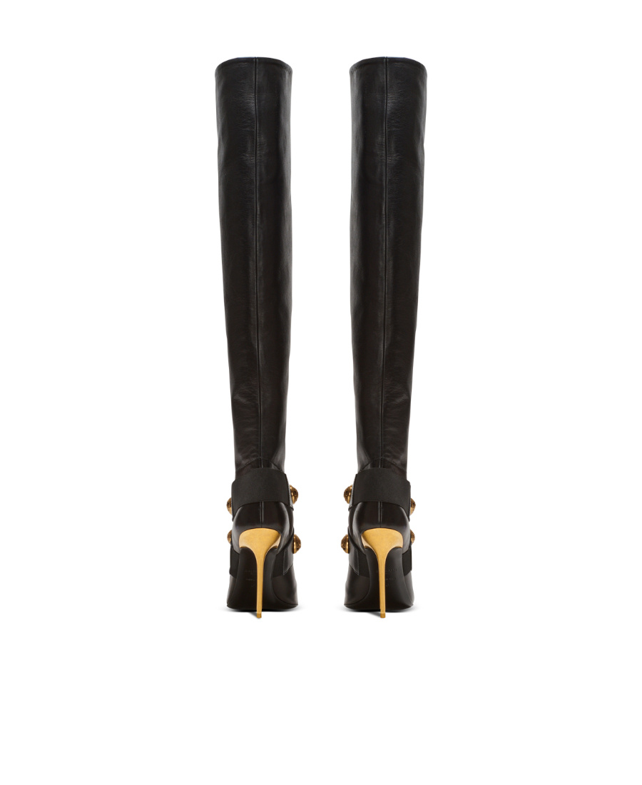Balmain Leather Alma Boots With Jewel Buttons In Black