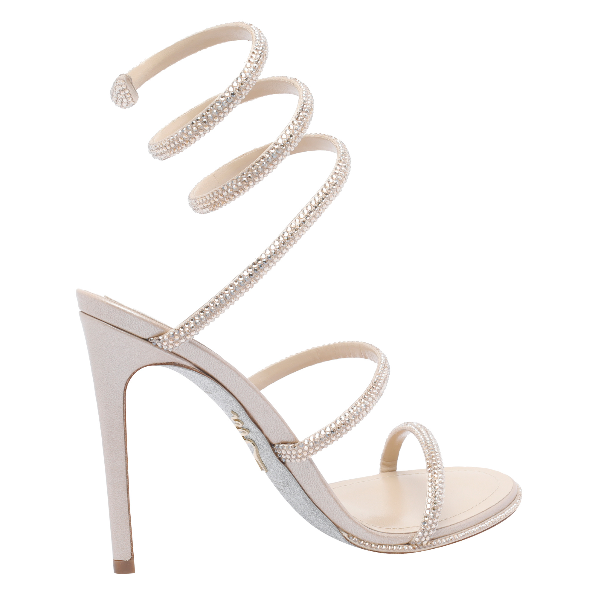 René Caovilla Beige Leather Sandals In Silver