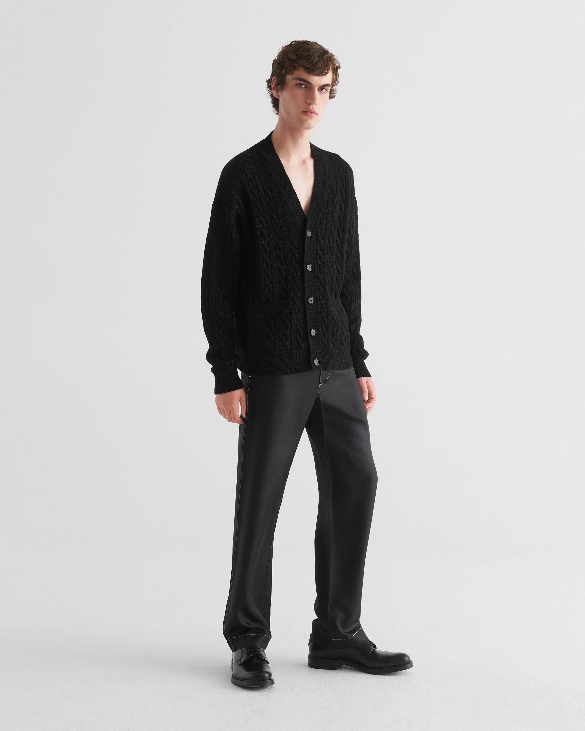Prada Cablie-knit Virgin-wool Cardigan In Black