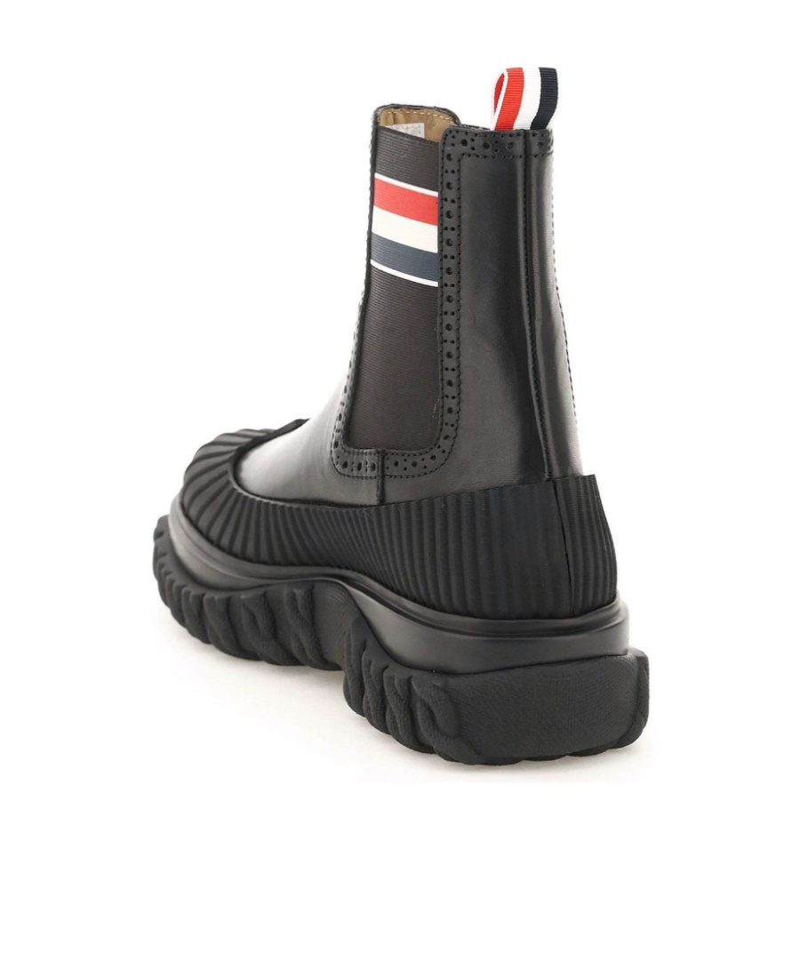 Thom Browne Black Rwb Stripe Duck Chelsea Boots In Black