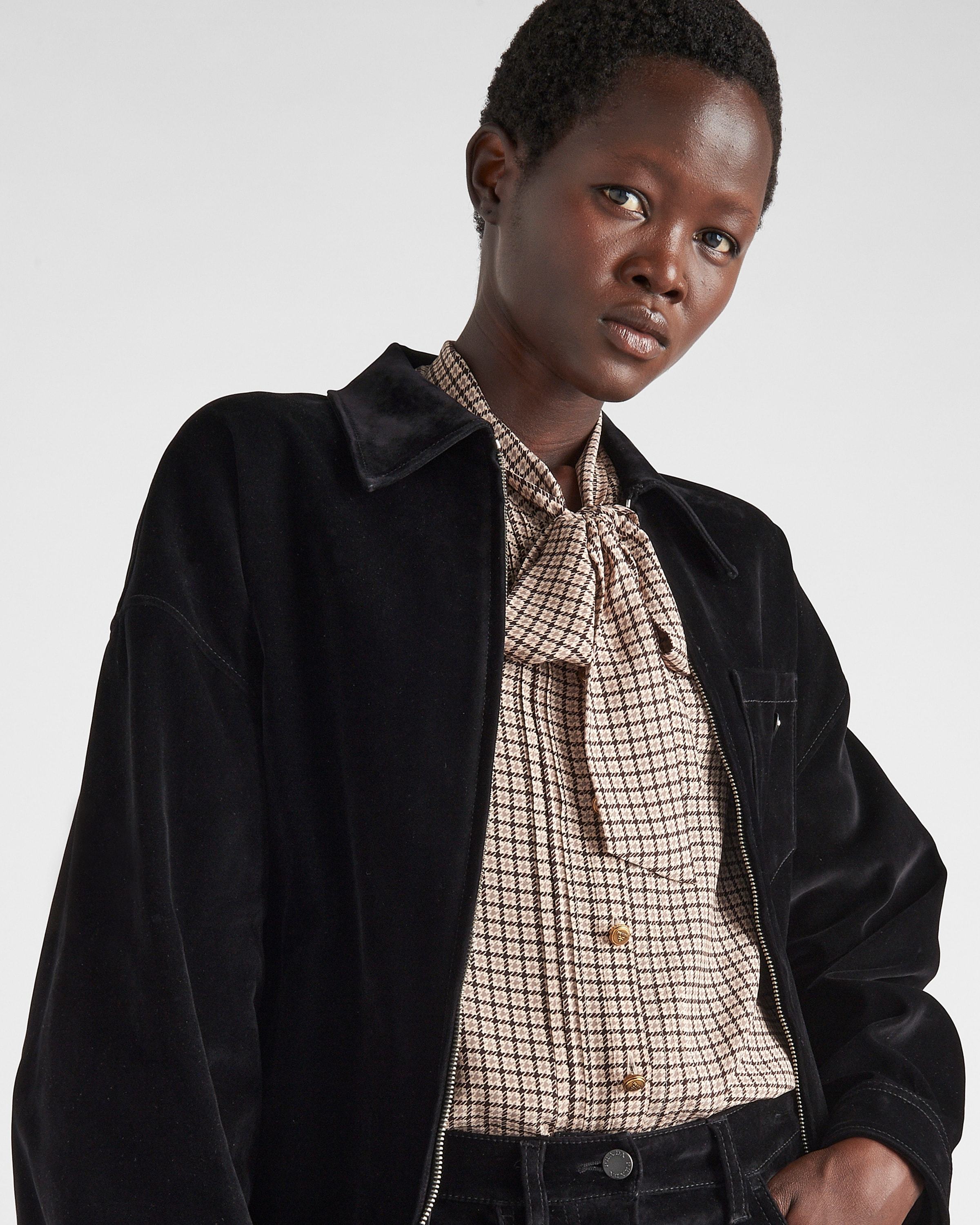 Prada Velvet Denim Blouson Jacket In Black