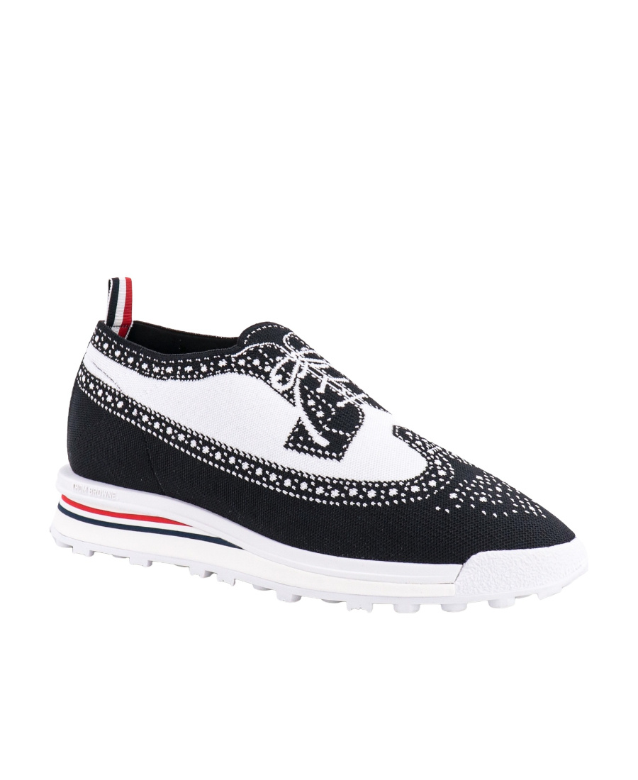 Thom Browne Longwing Brogue W/ Tech Runner Sole In Trompe Loeil Knit In Black