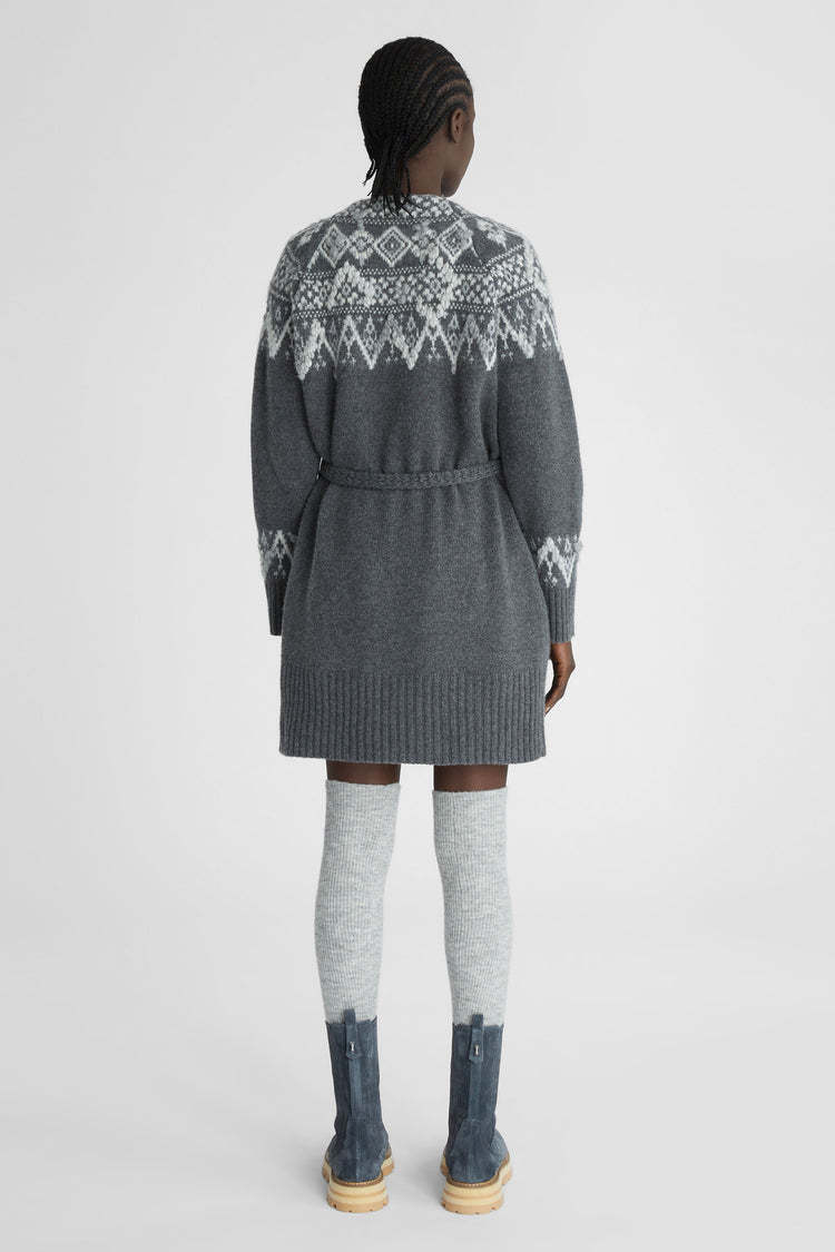 Ermanno Scervino Jacquard Belted Cardigan In Gray