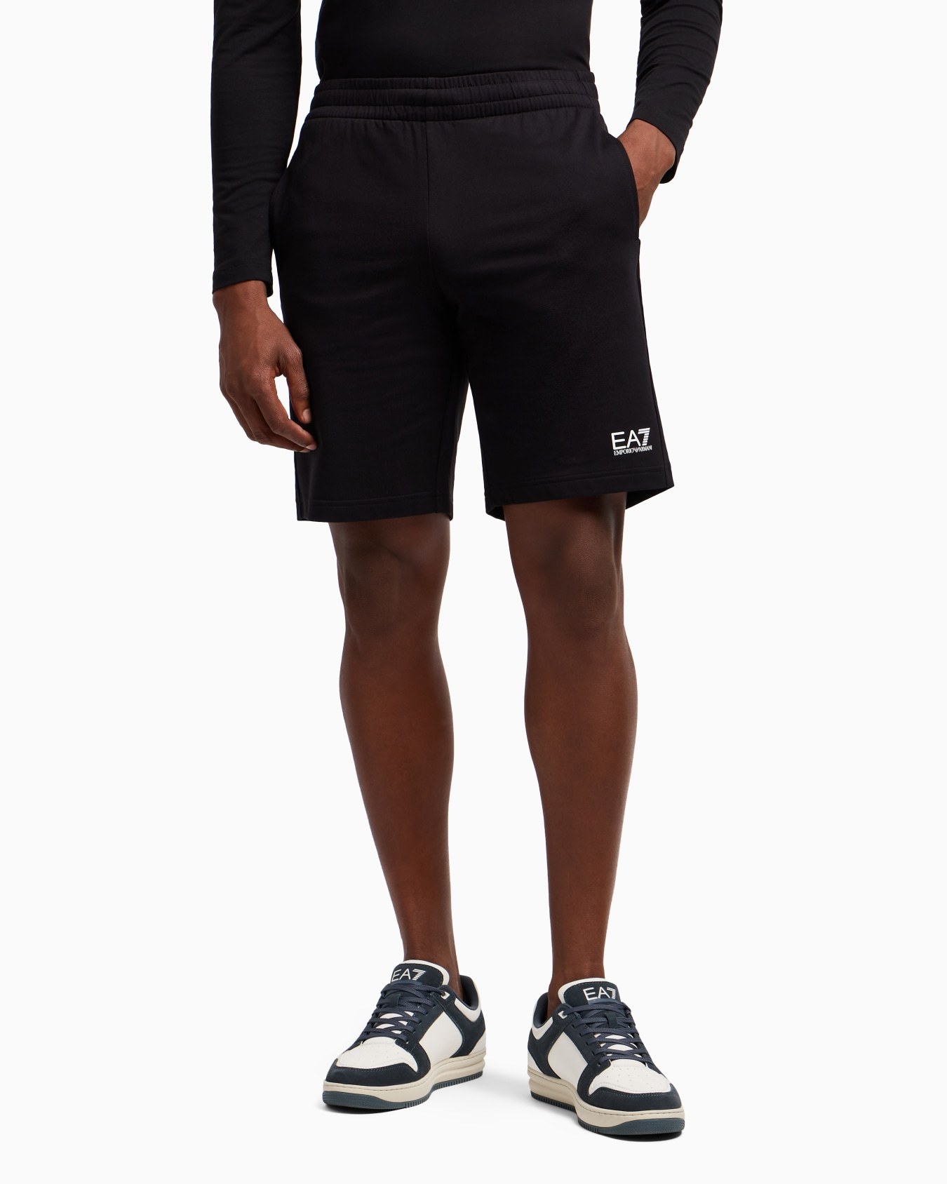 Ea7 Side Pocket Shorts In Cotton With Drawstring Core Identity In Black