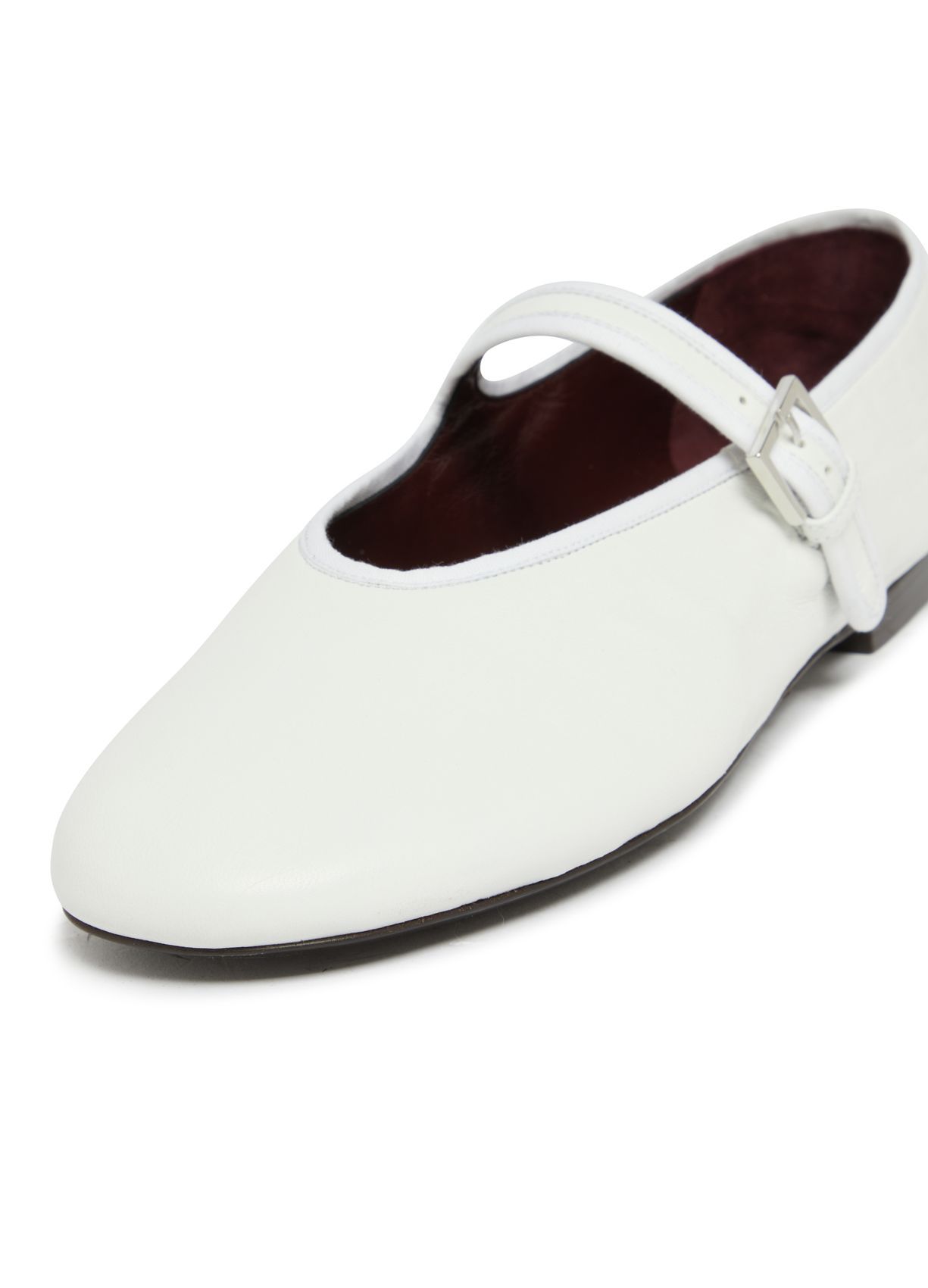 The Row Boheme Leather Mary Jane Ballerina Flats In White