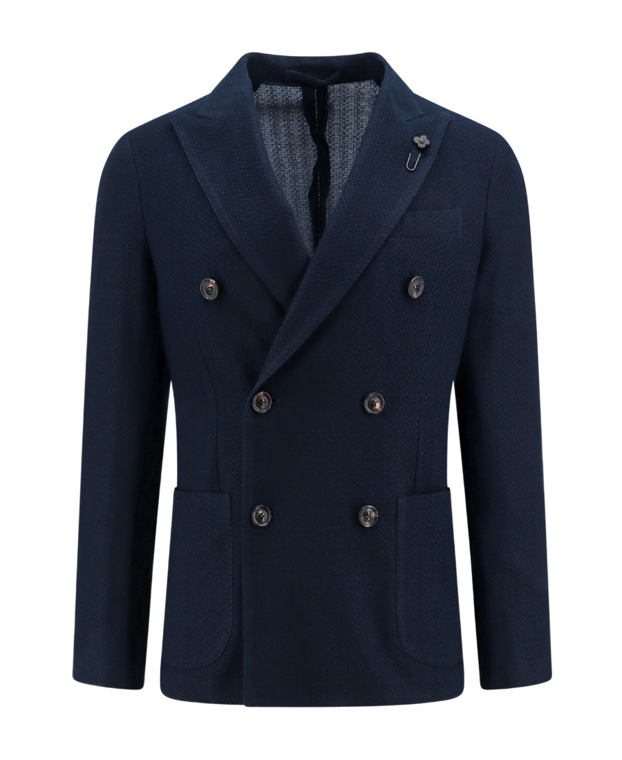 Lardini Textured Weave Double-breasted Knit Jacket In Black