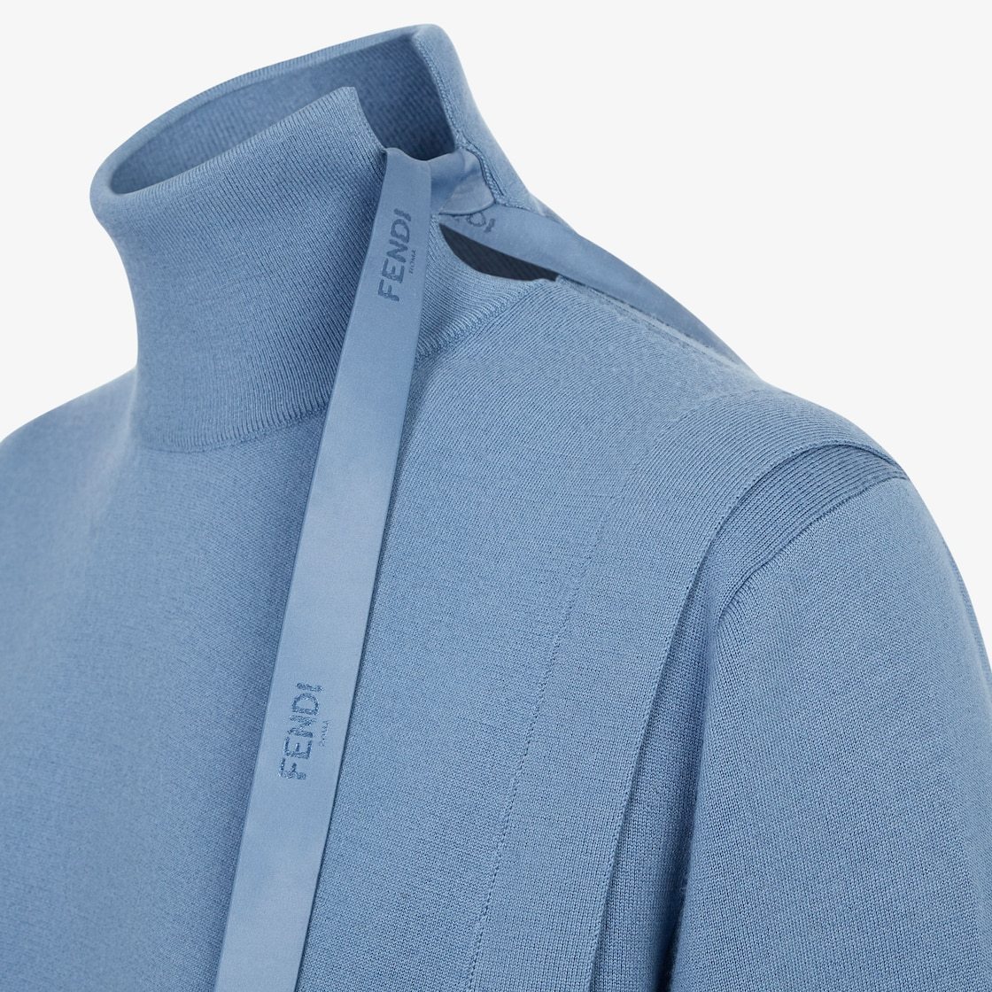 Fendi Modern Wool Blend Sweater With Unique Neckline In Blue