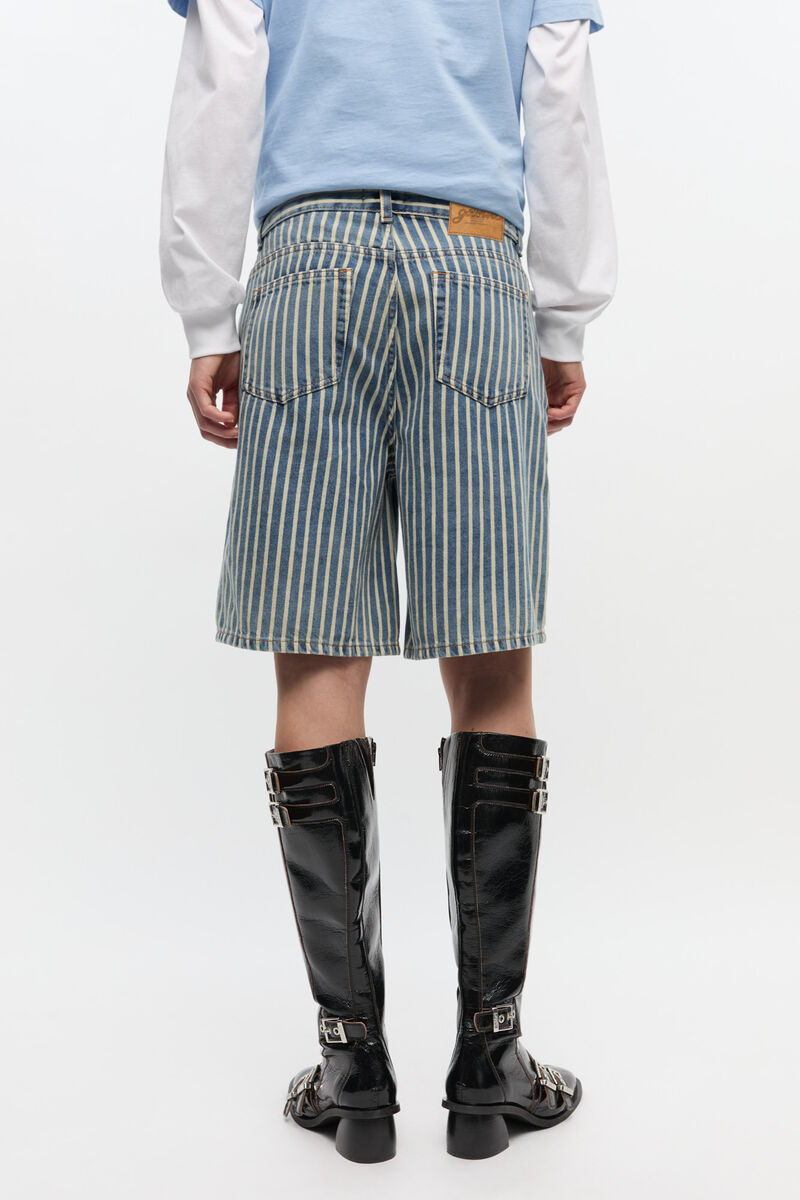 Ganni Light Stripe Denim Shorts