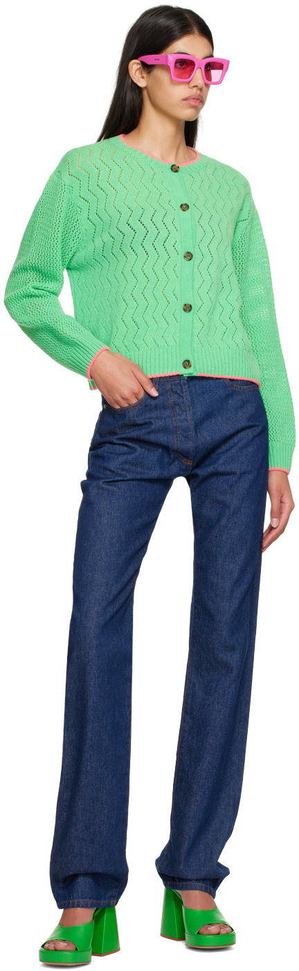 Msgm Green Button Cardigan In Green