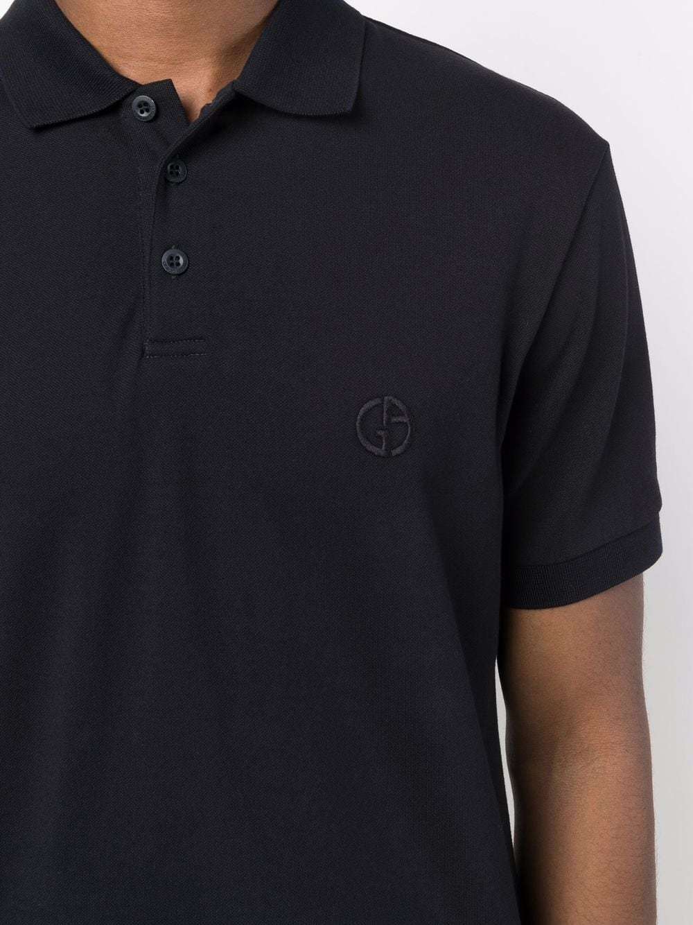 Giorgio Armani Navy Cotton Blend Polo With Embroidered Logo In Black