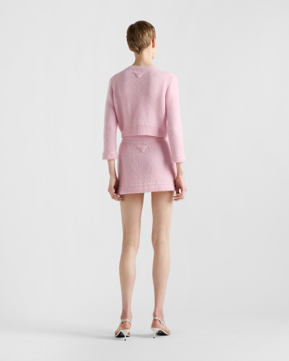 Prada Triangle-logo Cashmere Miniskirt In Pink